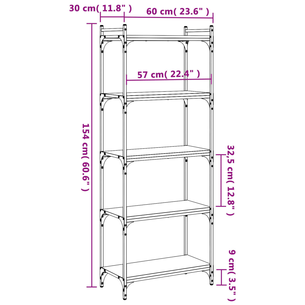 Βιβλιοθήκη 5 Επιπέδων Sonoma Δρυς 60x30x154 εκ. Επεξεργ. Ξύλο - Pakobazaar