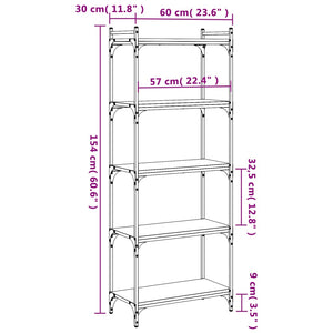 Βιβλιοθήκη 5 Επιπέδων Γκρι Sonoma 60x30x154 εκ. Επεξεργ. Ξύλο