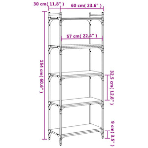 Βιβλιοθήκη 5 Επιπέδων Καφέ Δρυς 60 x 30 x 154 εκ. Επεξεργ. Ξύλο - Pakobazaar