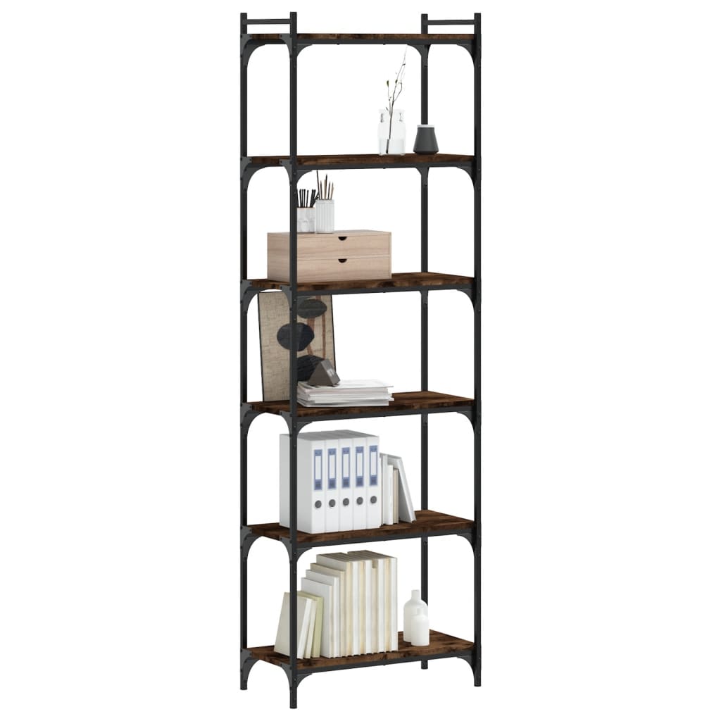 Βιβλιοθήκη 6 Επιπέδων Καπνιστή Δρυς 60x30x188 εκ. Επεξεργ. Ξύλο