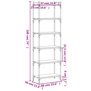 Βιβλιοθήκη 6 Επιπέδων Καπνιστή Δρυς 60x30x188 εκ. Επεξεργ. Ξύλο