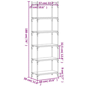 Βιβλιοθήκη 6 Επιπέδων Καφέ Δρυς 60 x 30 x 188 εκ. Επεξεργ. Ξύλο