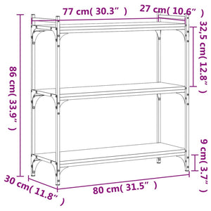 Βιβλιοθήκη 3 Επιπέδων Καπνιστή Δρυς 80x30x86 εκ. Επεξεργ. Ξύλο