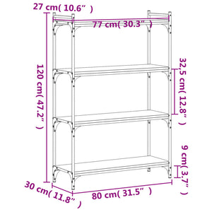 Βιβλιοθήκη 4 Επιπέδων Μαύρη 80x30x120 εκ. Επεξεργασμένο Ξύλο - Pakobazaar