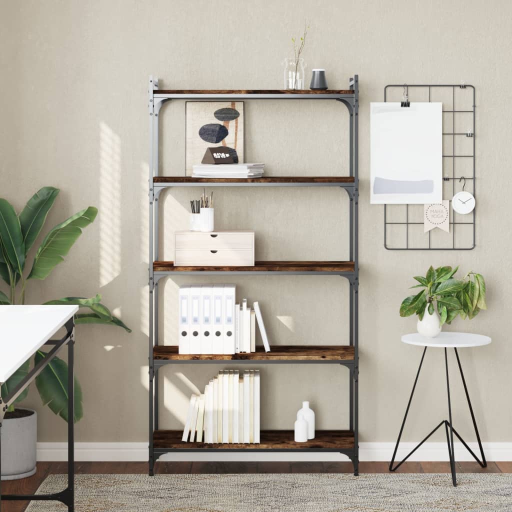 Βιβλιοθήκη 5 Επιπέδων Καπνιστή Δρυς 80x30x154 εκ. Επεξεργ. Ξύλο