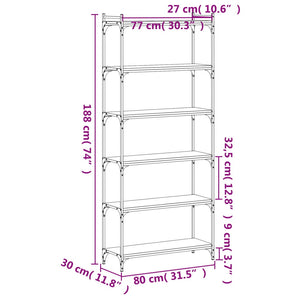Βιβλιοθήκη 6 Επιπέδων Sonoma Δρυς 80x30x188 εκ. Επεξεργ. Ξύλο - Pakobazaar