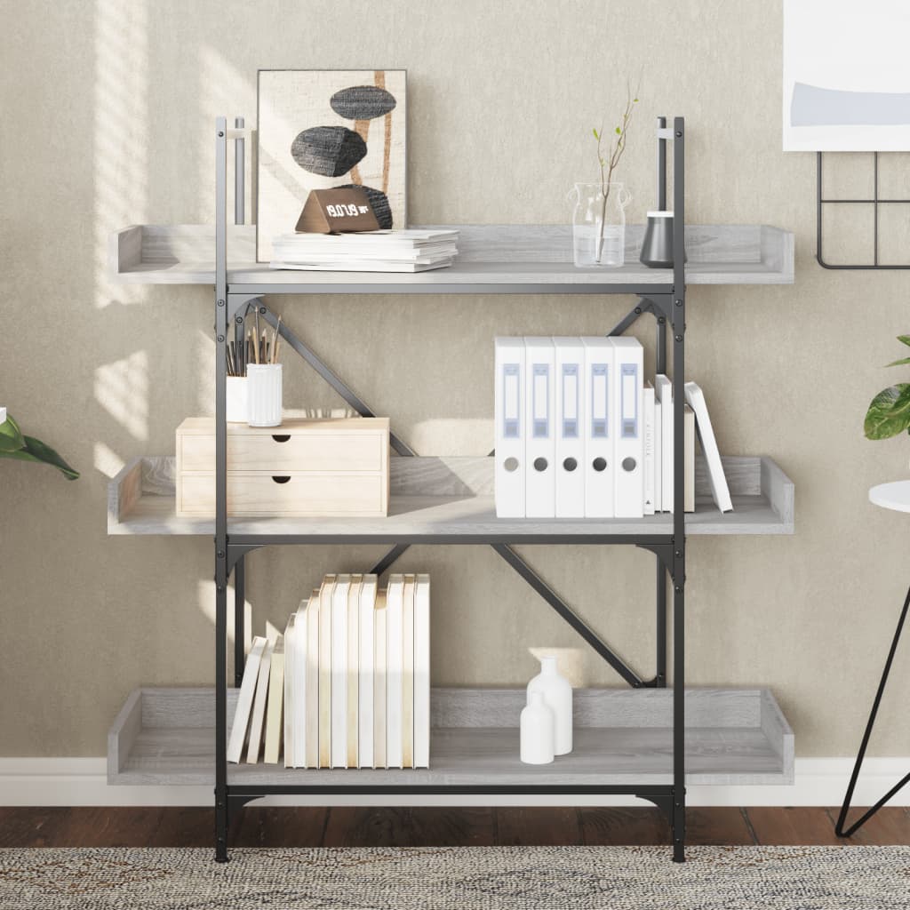 Βιβλιοθήκη 3 Επιπέδων Γκρι Sonoma 100x33x108,5εκ. Επεξεργ. Ξύλο