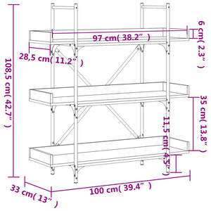 Βιβλιοθήκη 3 Επιπέδων Γκρι Sonoma 100x33x108,5εκ. Επεξεργ. Ξύλο
