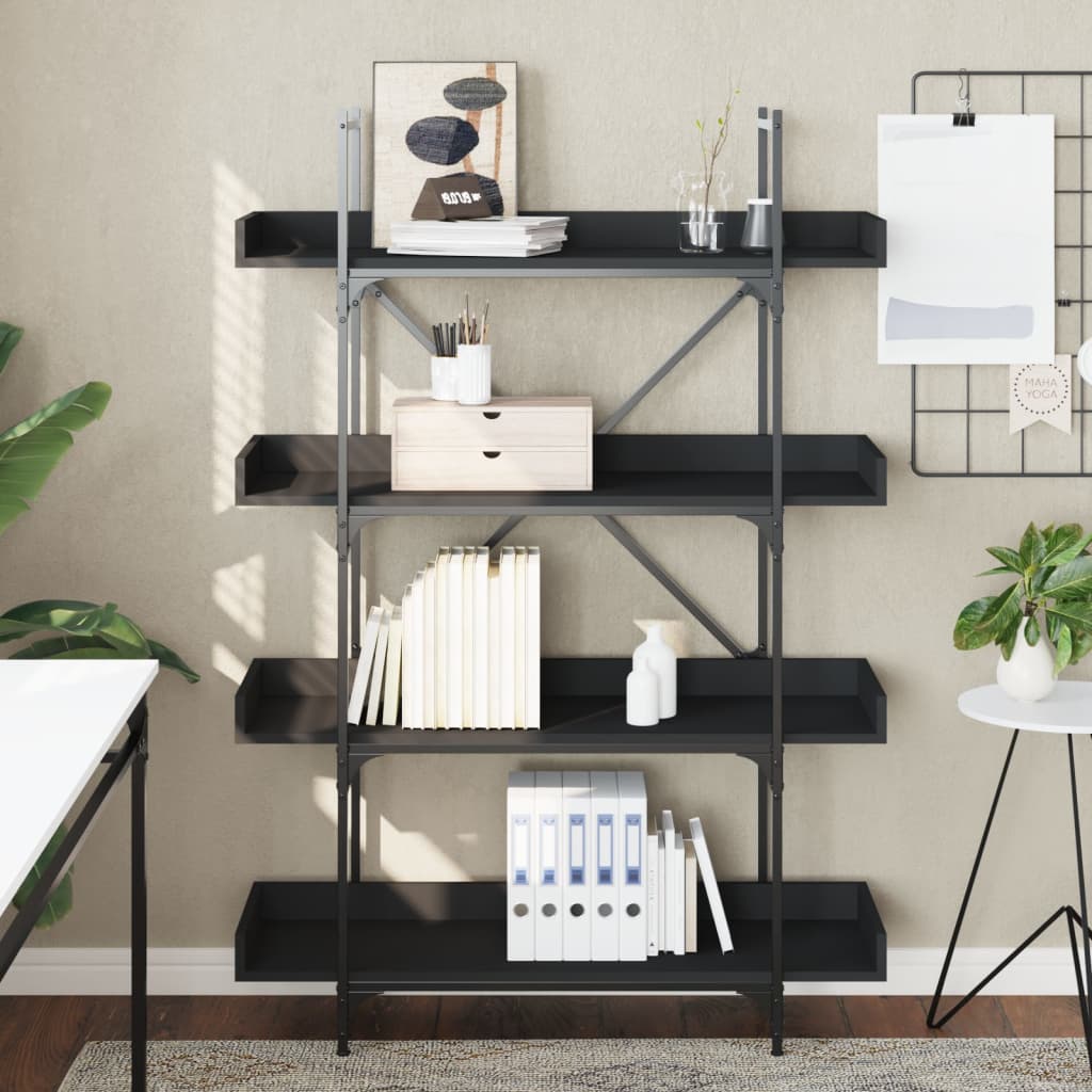 Βιβλιοθήκη 4 Επιπέδων Μαύρη 100x33x145,5 εκ. Επεξεργασμένο Ξύλο