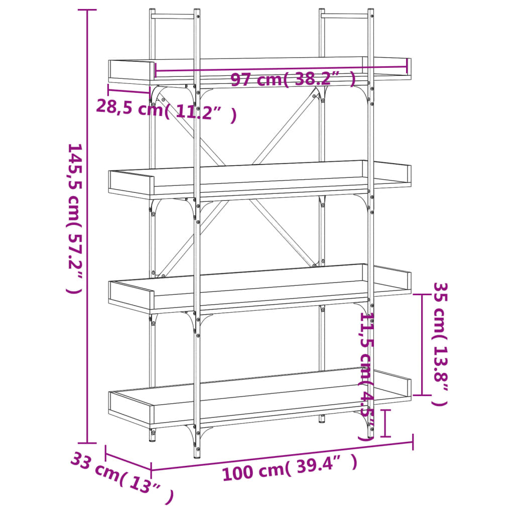 Βιβλιοθήκη 4 Επιπέδων Sonoma Δρυς 100x33x145,5εκ. Επεξεργ. Ξύλο - Pakobazaar