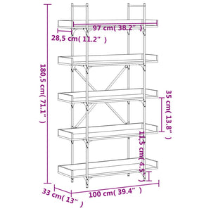 Βιβλιοθήκη 5 Επιπέδων Μαύρη 100 x 33 x 180,5 εκ. Επεξεργ. Ξύλο