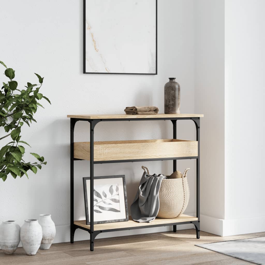 Τραπέζι Κονσόλα με Ράφι Sonoma Δρυς 75x29x75 εκ. Επεξεργ. Ξύλο