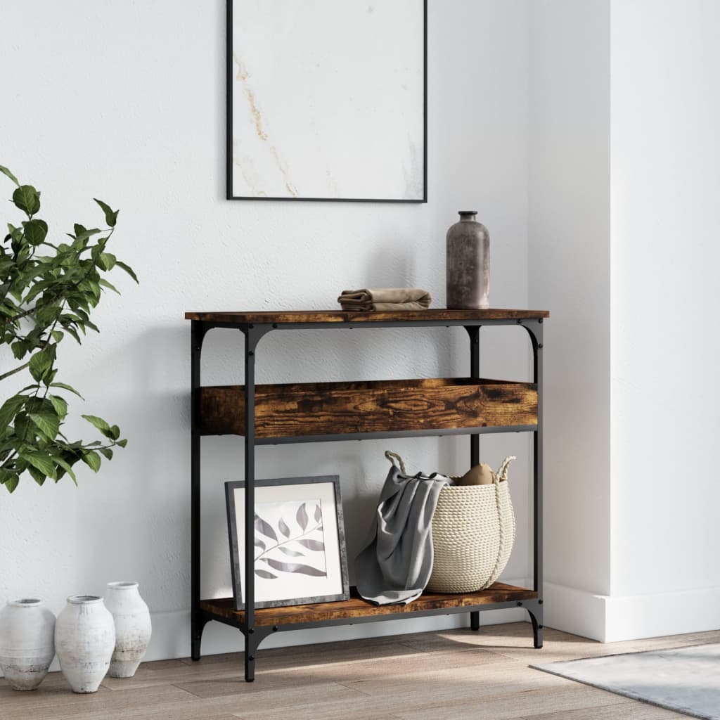 Τραπέζι Κονσόλα με Ράφι Καπνιστή Δρυς 75x29x75 εκ. Επεξ. Ξύλο - Pakobazaar