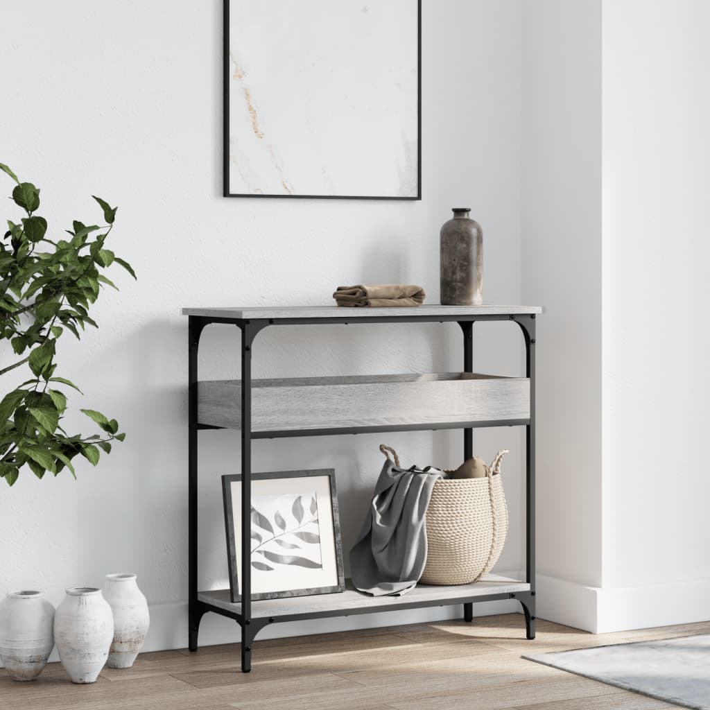 Τραπέζι Κονσόλα με Ράφι Γκρι Sonoma 75x29x75 εκ. Επεξεργ. Ξύλο