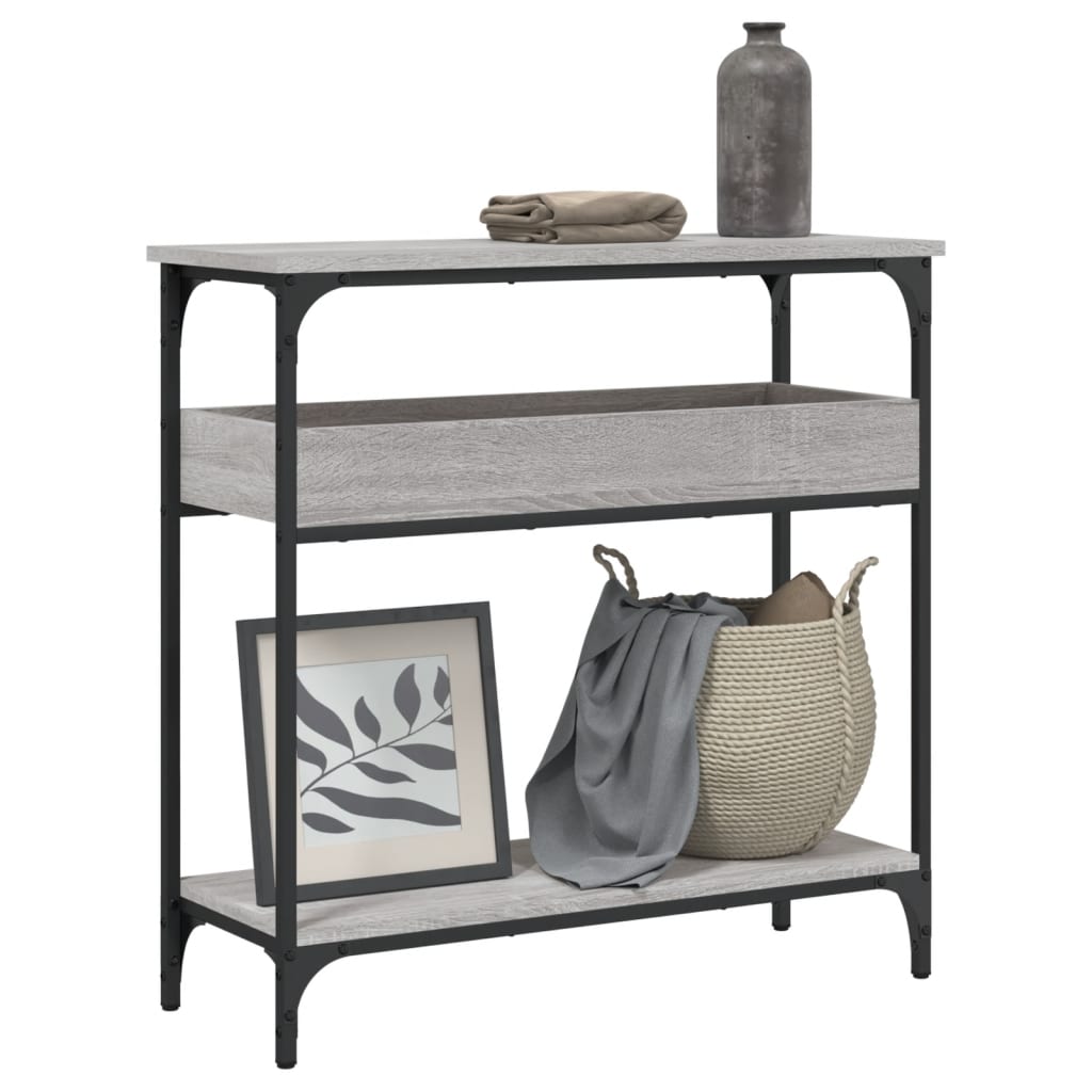 Τραπέζι Κονσόλα με Ράφι Γκρι Sonoma 75x29x75 εκ. Επεξεργ. Ξύλο