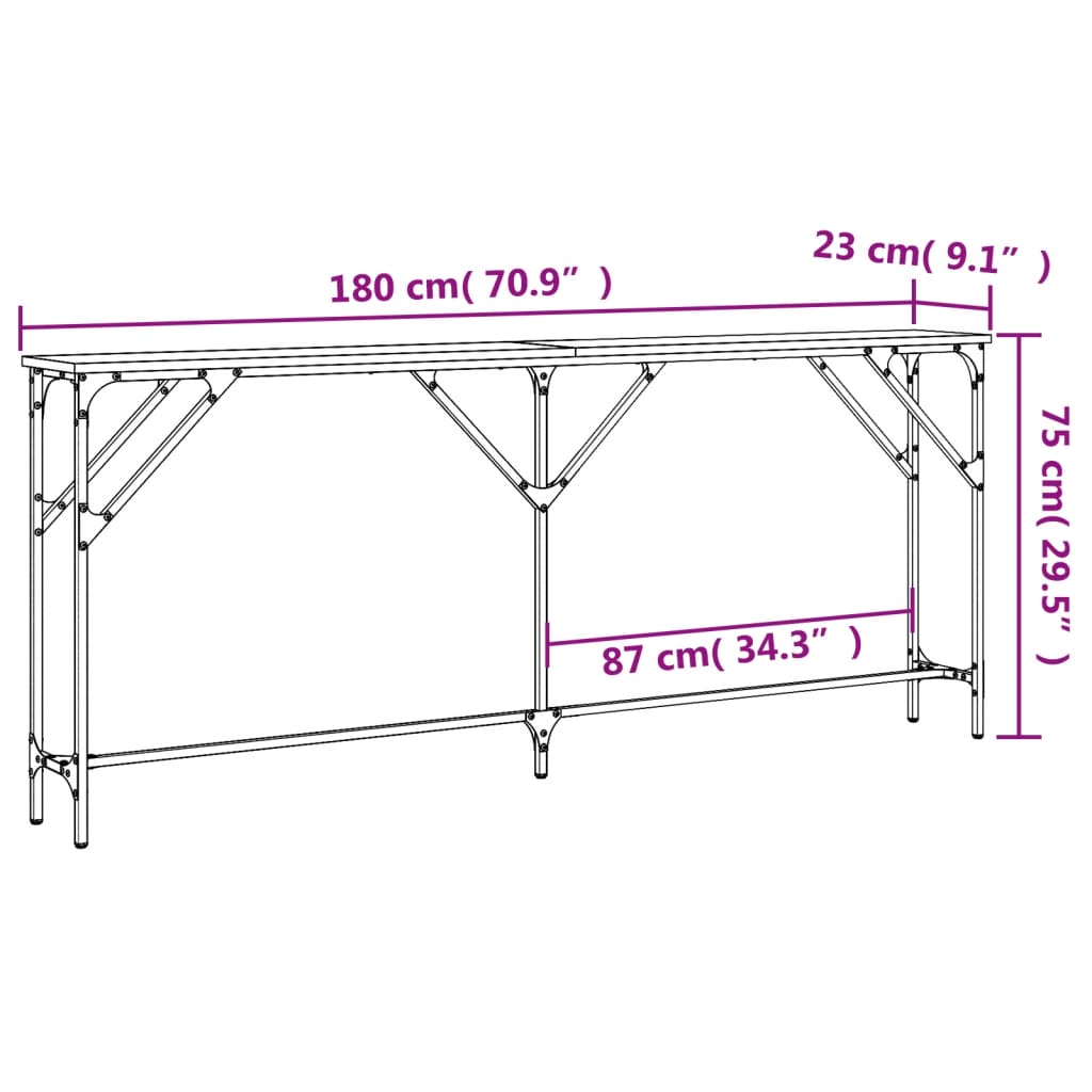 Τραπέζι Κονσόλα Καπνιστή Δρυς 180x23x75 εκ. Επεξεργασμένο Ξύλο