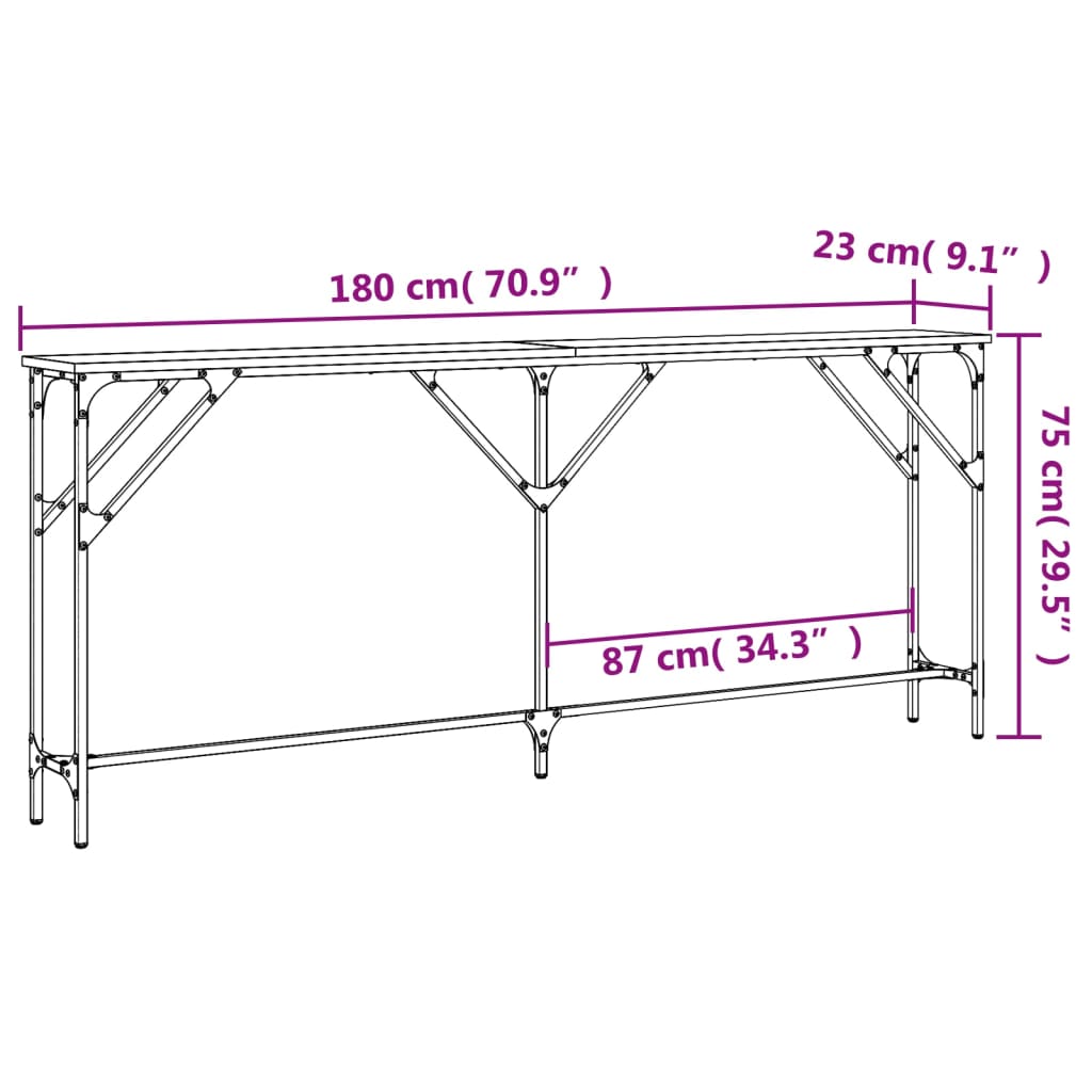 Τραπέζι Κονσόλα Καφέ Δρυς 180x23x75 εκ. Επεξεργασμένο Ξύλο