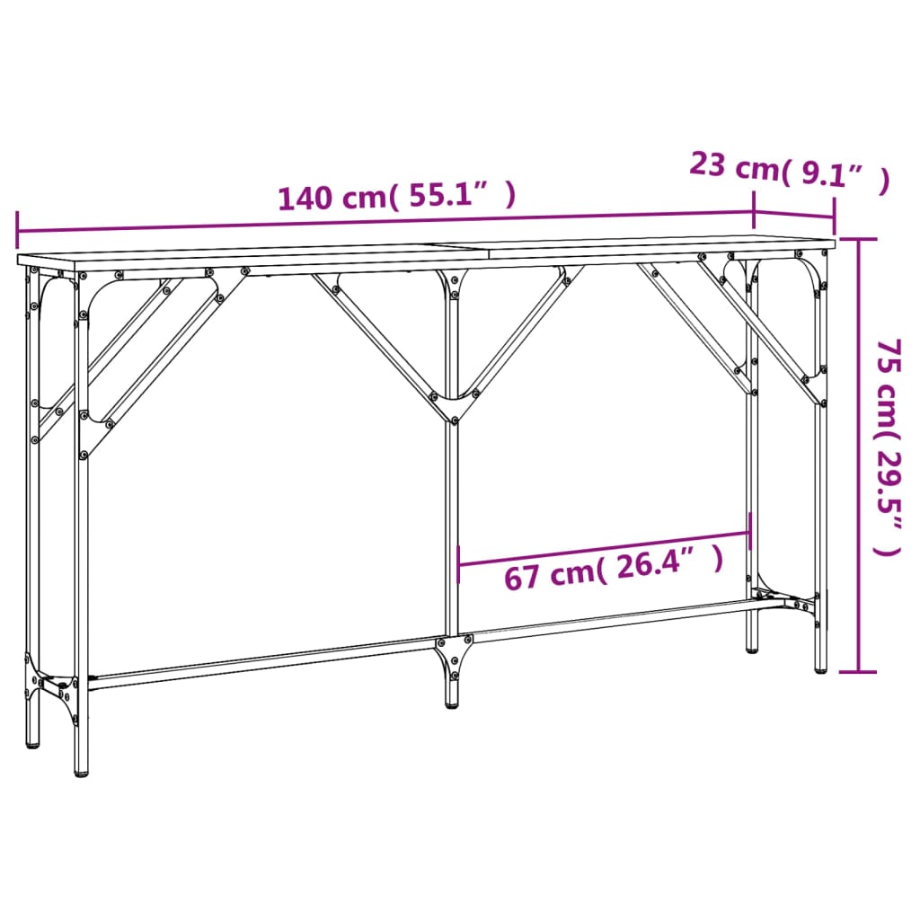 Τραπέζι Κονσόλα Καπνιστή Δρυς 140 x 23 x 75 εκ. Επεξεργ. Ξύλο