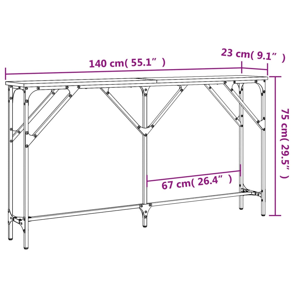 Τραπέζι Κονσόλα Γκρι Sonoma 140 x 23 x 75 εκ. Επεξεργ. από Ξύλο