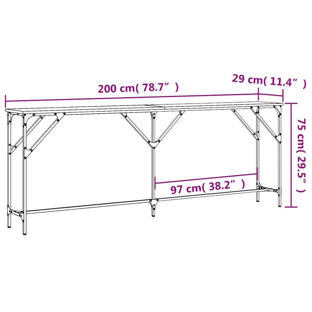 Τραπέζι Κονσόλα Μαύρο 200x29x75 εκ. Επεξεργασμένο Ξύλο - Pakobazaar