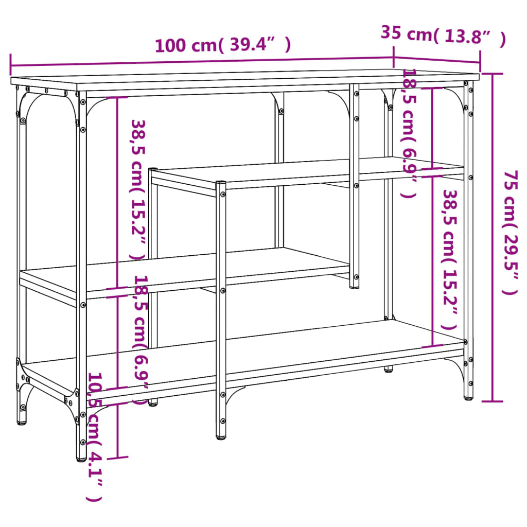 Τραπέζι Κονσόλα με Ράφια Γκρι Sonoma 100 x 35 x 75 εκ.
