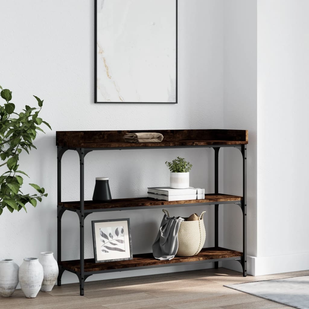 Τραπέζι Κονσόλα με Ράφια Καπνιστή Δρυς 100 x 30 x 80 εκ. - Pakobazaar