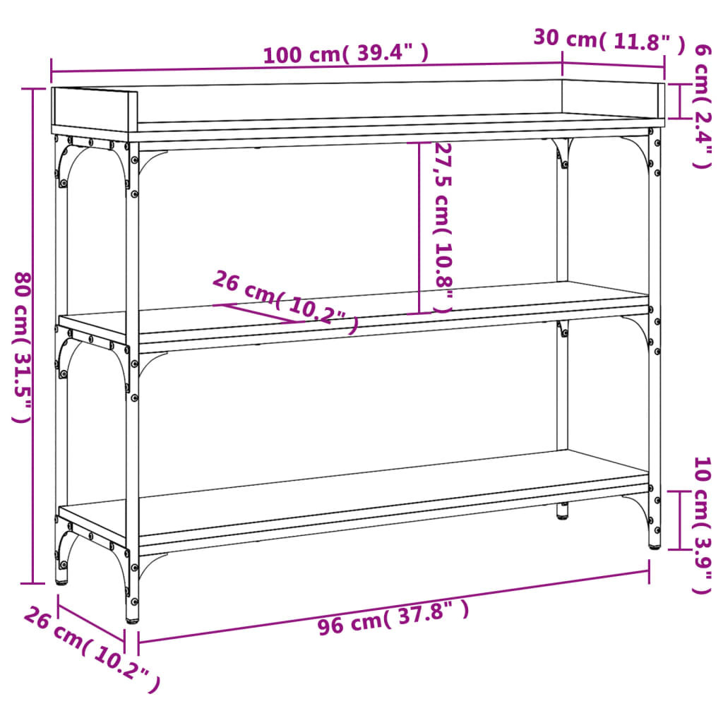Τραπέζι Κονσόλα με Ράφια Γκρι Sonoma 100 x 30 x 80 εκ.