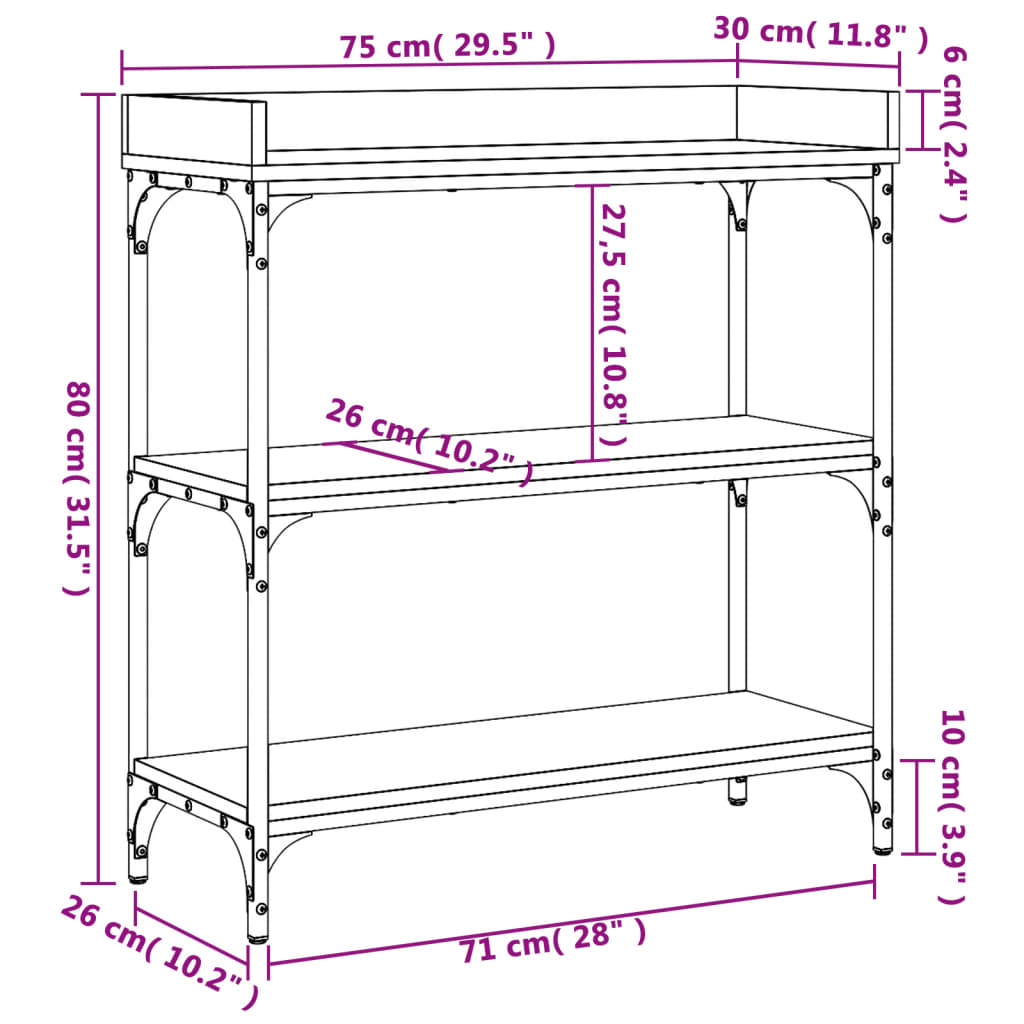 Τραπέζι Κονσόλα με Ράφια Καφέ Δρυς 75 x 30 x 80 εκ.