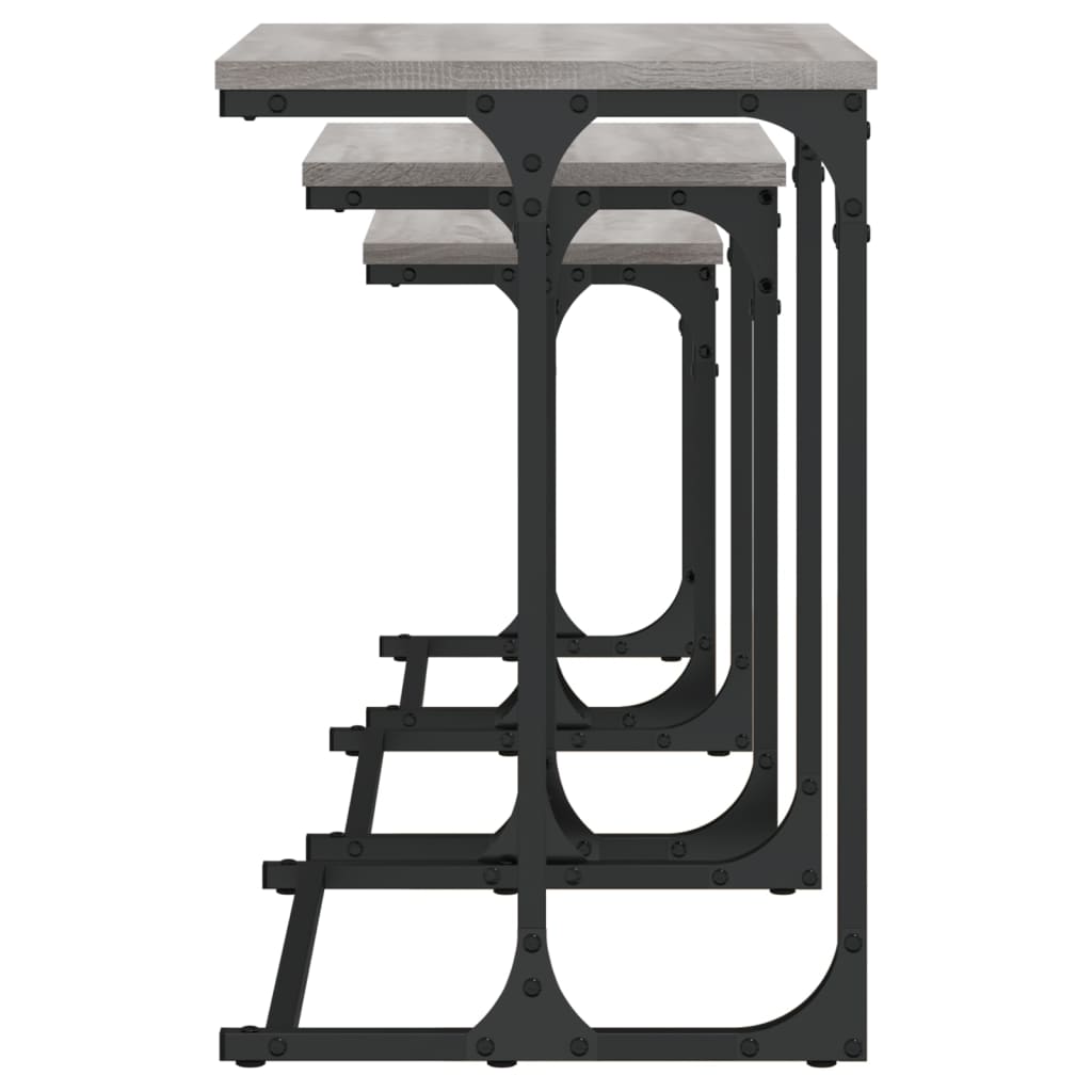 Τραπεζάκια Ζιγκόν 3 τεμ. Γκρι Sonoma από Επεξεργασμένο Ξύλο - Pakobazaar