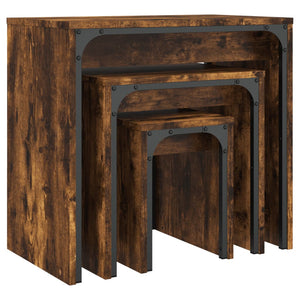 Τραπεζάκια Ζιγκόν 3 τεμ. Καπνιστή Δρυς από Επεξεργασμένο Ξύλο