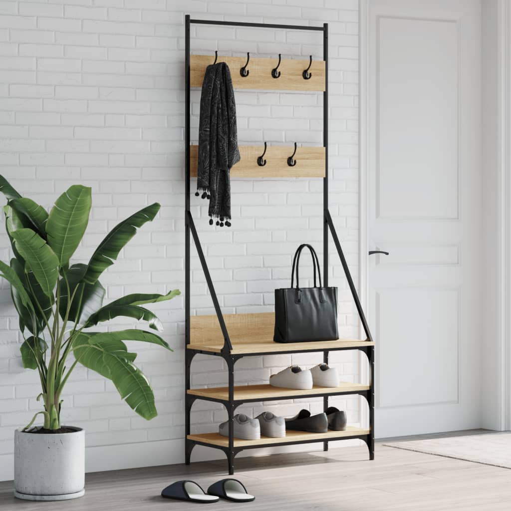 Κρεμάστρα Ρούχων με Παπουτσοθήκη Sonoma Δρυς 72x34x184 εκ.