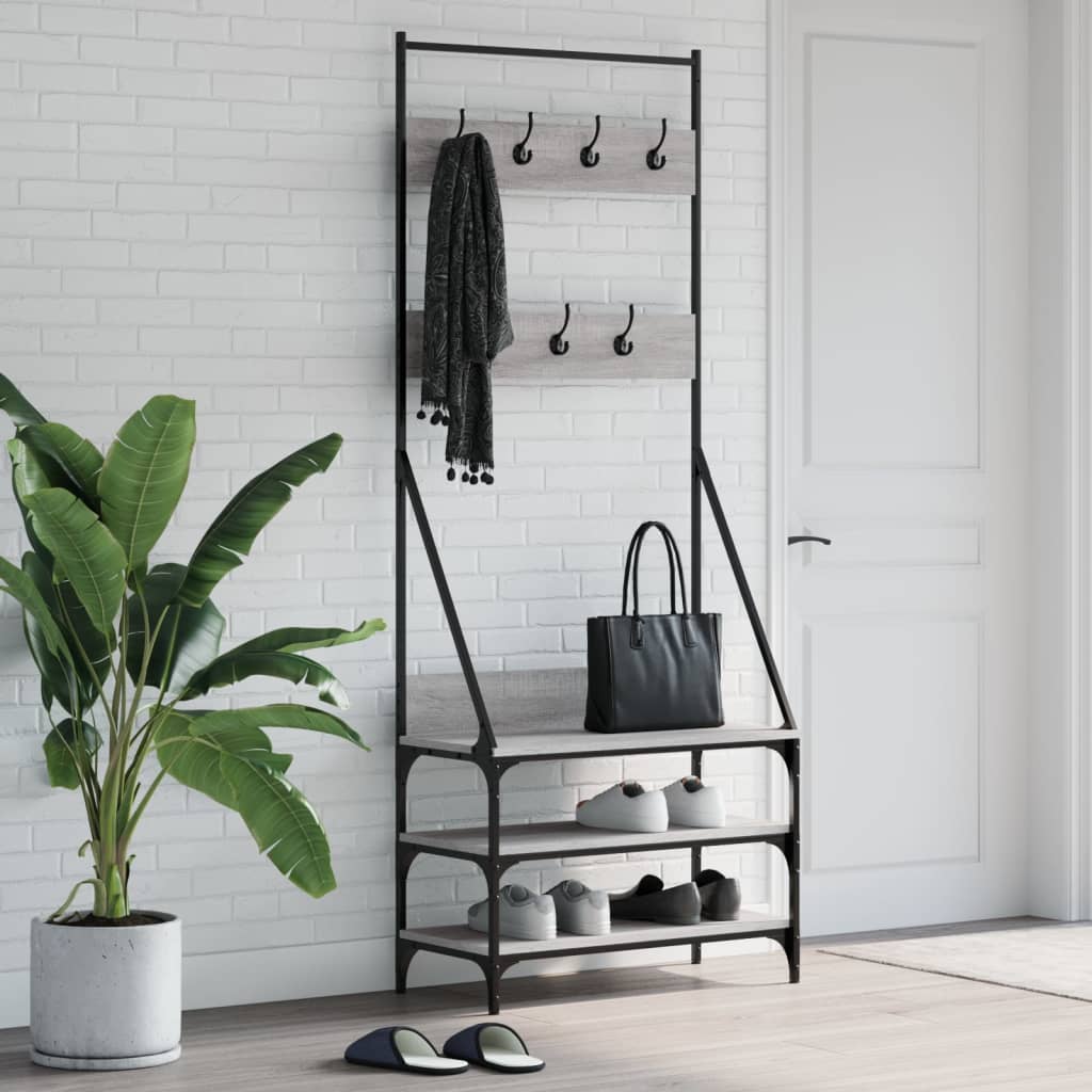 Κρεμάστρα Ρούχων με Παπουτσοθήκη Γκρι Sonoma 72x34x184 εκ.