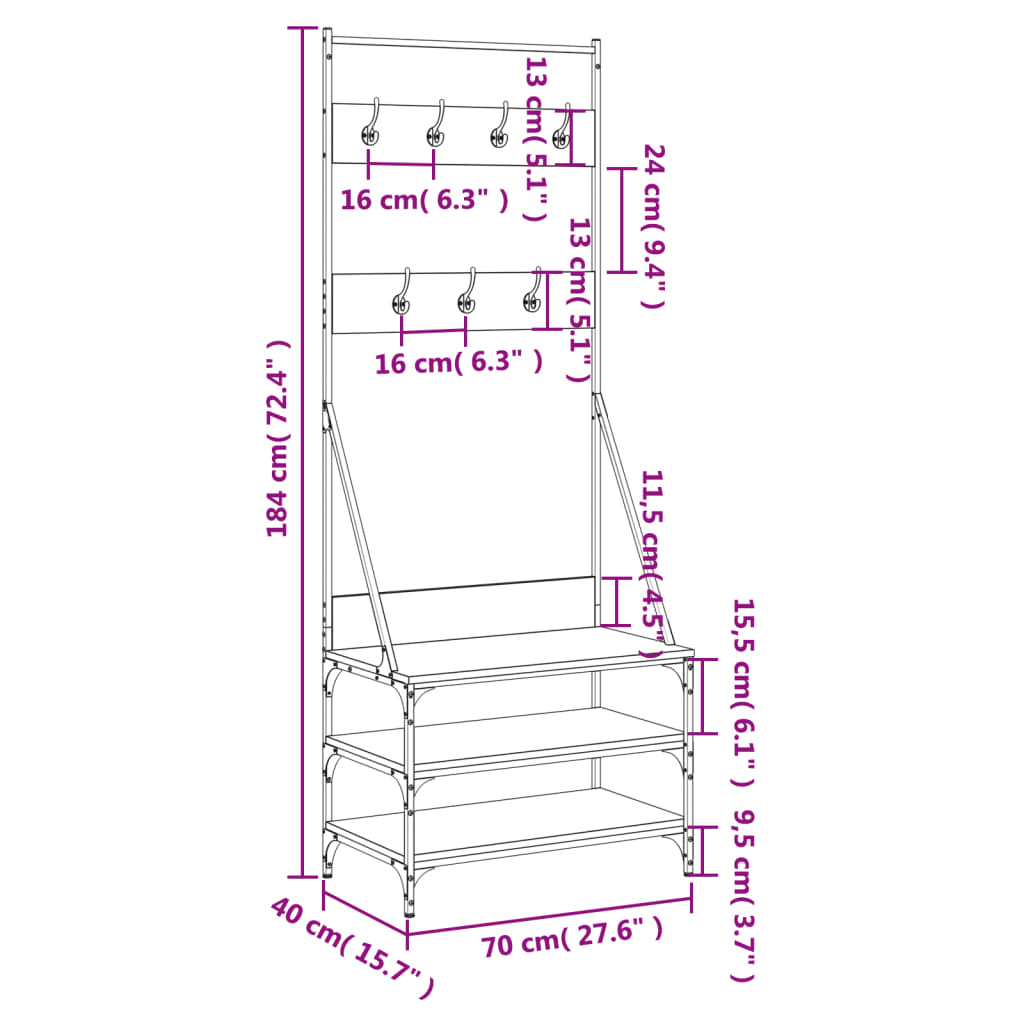 Κρεμάστρα Ρούχων με Παπουτσοθήκη Γκρι Sonoma 70x40x184 εκ.