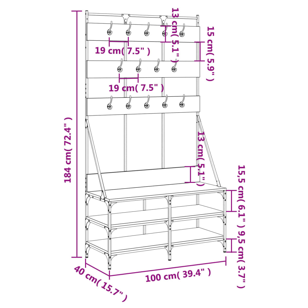 Κρεμάστρα Ρούχων με Παπουτσοθήκη Γκρι Sonoma 100x40x184 εκ.