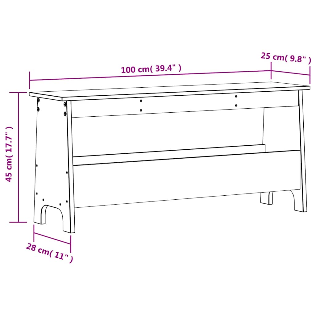 Παγκάκι Χολ 100x28x45 εκ. από Μασίφ Ξύλο Πεύκου - Pakobazaar