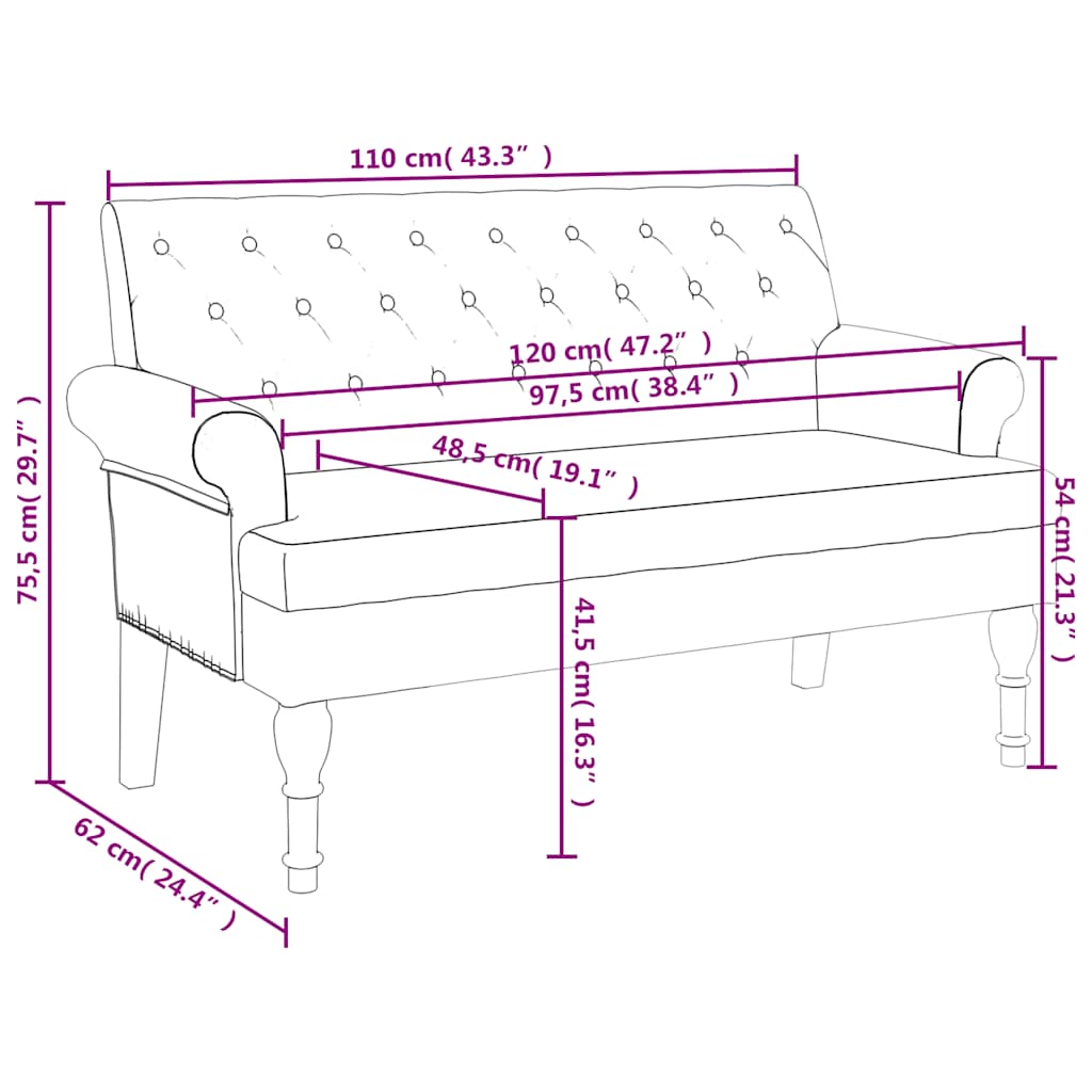 Παγκάκι με Πλάτη Σκούρο Πράσινο 120 x 62 x 75,5 εκ. Υφασμάτινο