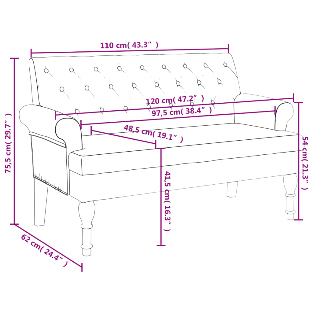 Παγκάκι με Πλάτη Taupe 120 x 62 x 75,5 εκ. Υφασμάτινο