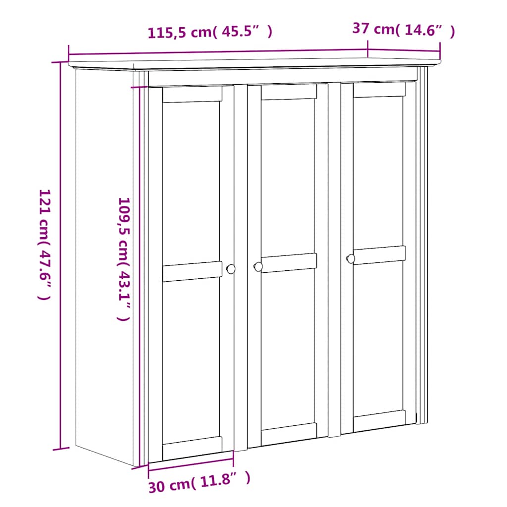 Ντουλάπι BODO Λευκό/Καφέ 115,5x43x200,5 εκ. Μασίφ Ξύλο Πεύκου - Pakobazaar
