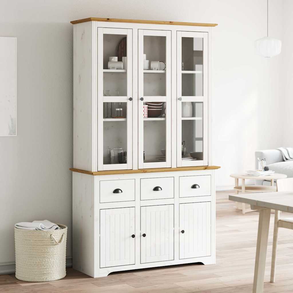 Ντουλάπι BODO Λευκό/Καφέ 115,5x43x200,5 εκ. Μασίφ Ξύλο Πεύκου - Pakobazaar