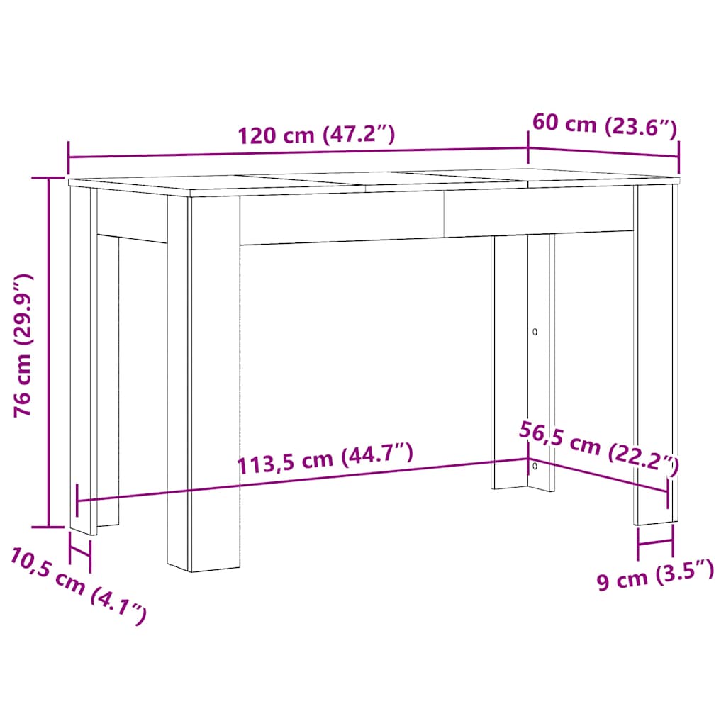 Τραπεζαρία Γκρι Sonoma 120 x 60 x 76 εκ. από Επεξεργασμένο Ξύλο - Pakobazaar