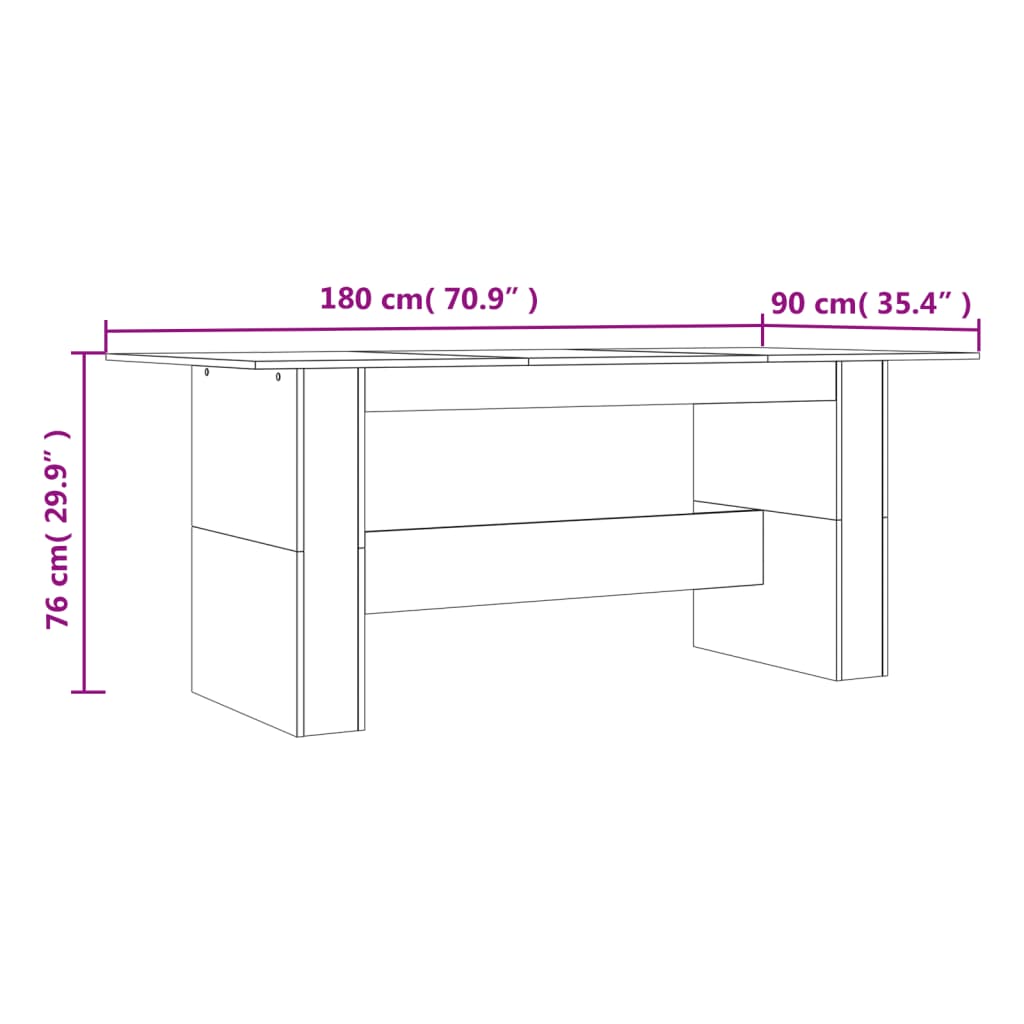Τραπεζαρία Καφέ Δρυς 180x90x76 εκ. από Επεξεργασμένο Ξύλο