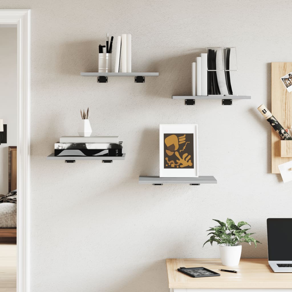 Ράφια Τοίχου 4 τεμ. Γκρι Sonoma 40x30x1,5 εκ. Επεξεργ. Ξύλο - Pakobazaar