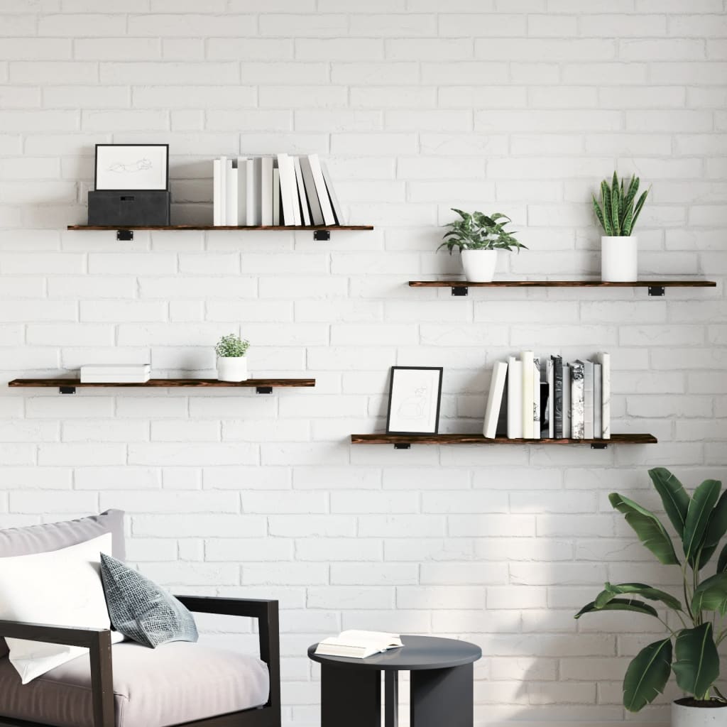 Ράφια Τοίχου 4 τεμ. Καπνιστή Δρυς 100x20x1,5 εκ. Επεξεργ. Ξύλο - Pakobazaar