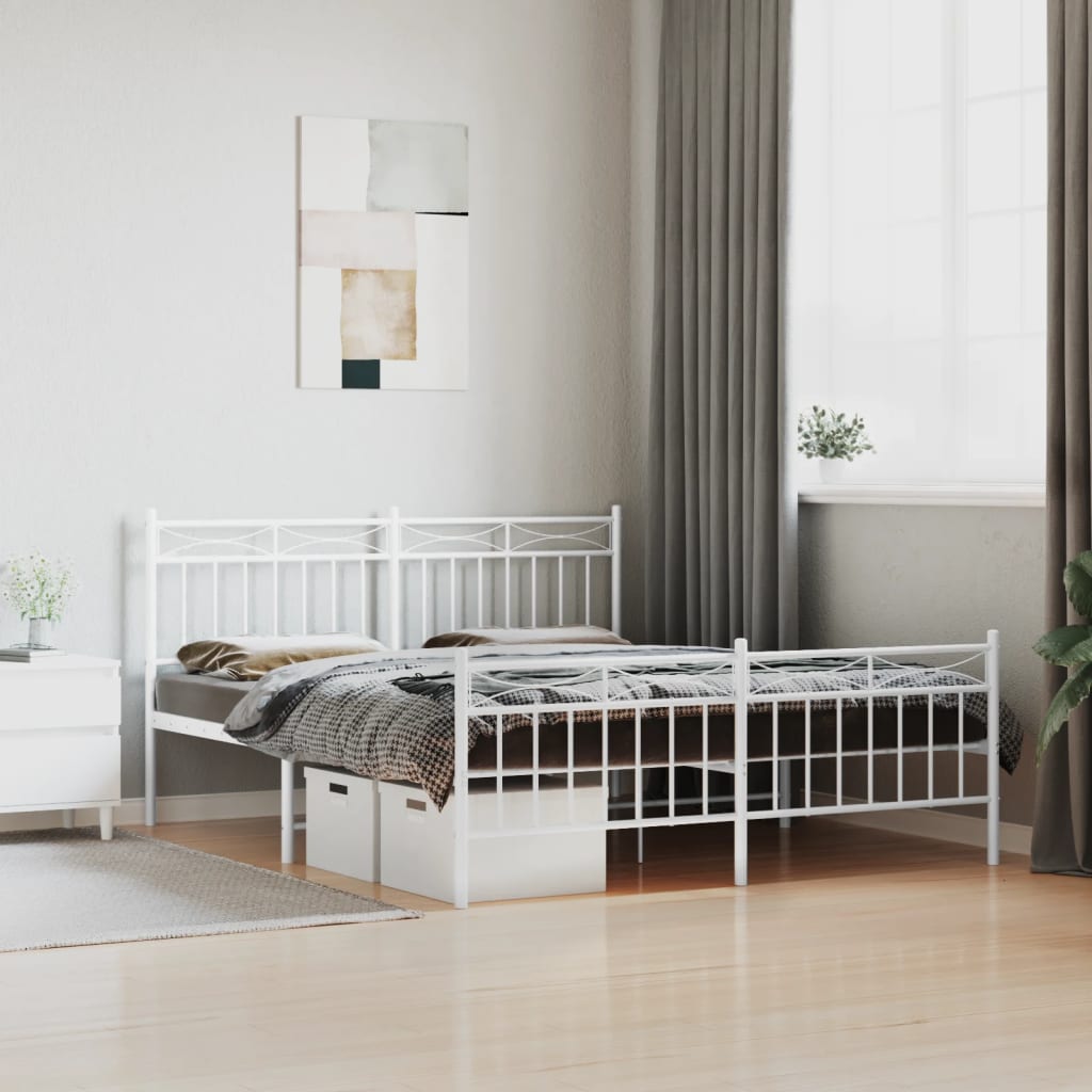 Πλαίσιο Κρεβατιού με Κεφαλάρι&Ποδαρικό Λευκό 160x200εκ. Μέταλλο - Pakobazaar