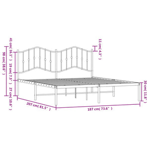 Πλαίσιο Κρεβατιού με Κεφαλάρι Μαύρο 180 x 200 εκ. Μεταλλικό