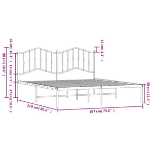 Πλαίσιο Κρεβατιού με Κεφαλάρι Μαύρο 183 x 213 εκ. Μεταλλικό