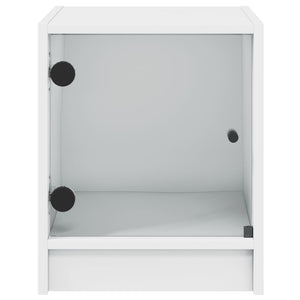 Κομοδίνο με Γυάλινη Πόρτα Λευκό 35x37x42 εκ.
