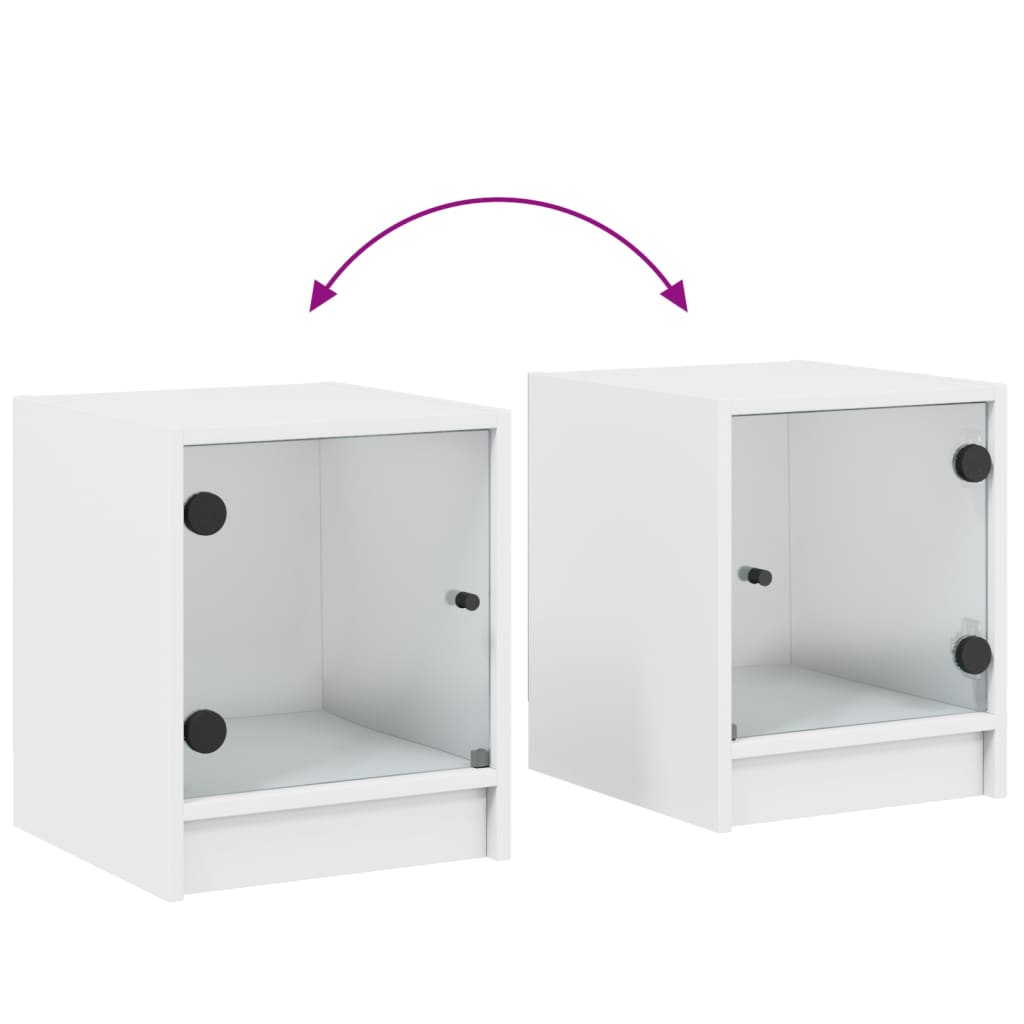 Κομοδίνο με Γυάλινη Πόρτα Λευκό 35x37x42 εκ.