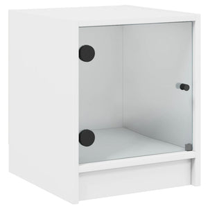 Κομοδίνα με Γυάλινες Πόρτες 2 τεμ. Λευκά 35x37x42 εκ.