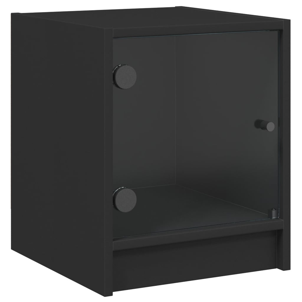 Κομοδίνο με Γυάλινη Πόρτα Μαύρο 35x37x42 εκ. με Γυάλινες Πόρτες